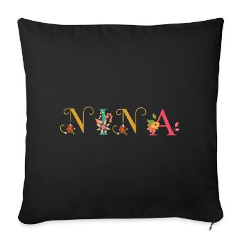 NINA Name Art With Flowers Embroidered - Sofa pillowcase 17,3'' x 17,3'' (45 x 45 cm) - black - Front