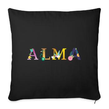 ALMA name decorated with flowers - Sofa pillowcase 17,3'' x 17,3'' (45 x 45 cm) - black - Front