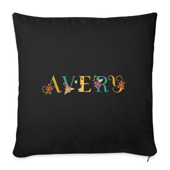 AVERY Namenskunst mit gestickten Blumen - Sofakissenbezug 45 x 45 cm - Schwarz - Vorne