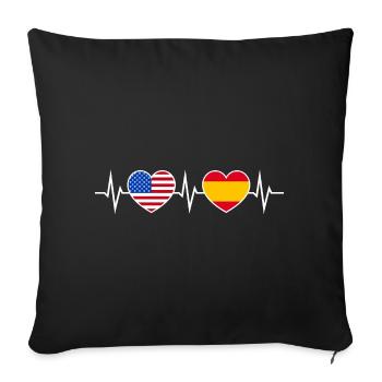 Espagne USA Amérique Battement de cœur Amour Amitié - Housse de coussin décorative 45 x 45 cm - noir - Devant