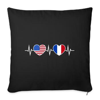 France USA Heartbeat Amour Amitié - Housse de coussin décorative 45 x 45 cm - noir - Devant