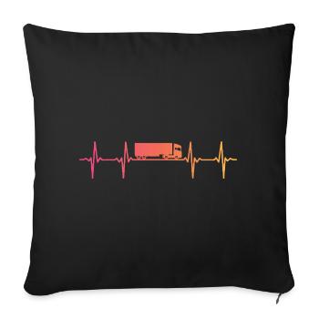 Camion Sunset battement de coeur chauffeur routier - Housse de coussin décorative 45 x 45 cm - noir - Devant