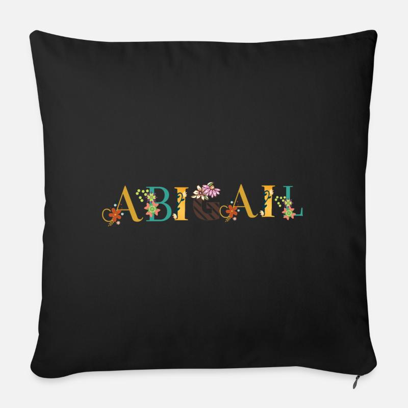 ABIGAIL Namenskunst mit Blumen gestickt - Sofakissenbezug 45 x 45 cm - Schwarz