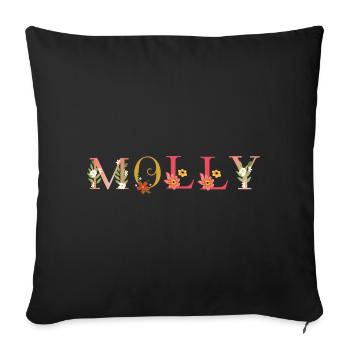 MOLLY Name mit Blumen geschmückt - Sofakissenbezug 45 x 45 cm - Schwarz - Vorne