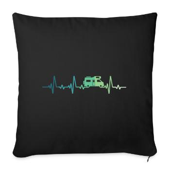 Campervan Heartbeat Camping T-Shirt - Sofa pillowcase 17,3'' x 17,3'' (45 x 45 cm) - black - Front