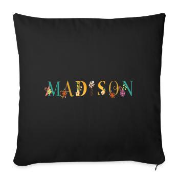 MADISON Namenskunst mit gestickten Blumen - Sofakissenbezug 45 x 45 cm - Schwarz - Vorne