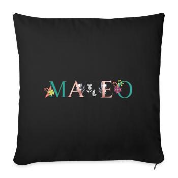 MATEO Namenskunst mit gestickten Blumen - Sofakissenbezug 45 x 45 cm - Schwarz - Vorne