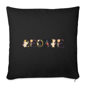 Le prénom de LEONIE décoré de fleurs - Housse de coussin décorative 45 x 45 cm - noir - Devant