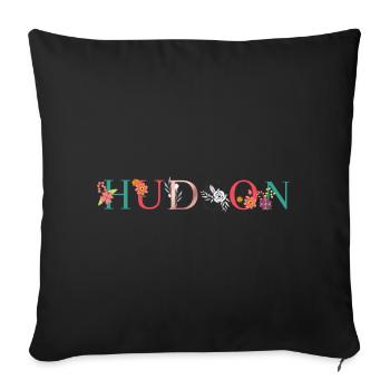 HUDSON Name Art With Flowers Embroidered - Sofa pillowcase 17,3'' x 17,3'' (45 x 45 cm) - black - Front