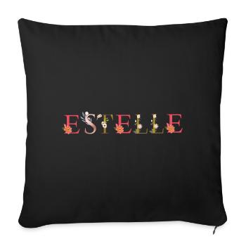 ESTELLE name decorated with flowers - Sofa pillowcase 17,3'' x 17,3'' (45 x 45 cm) - black - Front
