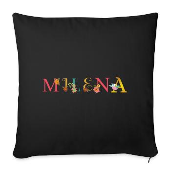 MILENA Name mit Blumen geschmückt - Sofakissenbezug 45 x 45 cm - Schwarz - Vorne