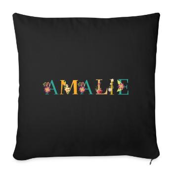 AMALIE name adorned with flowers - Sofa pillowcase 17,3'' x 17,3'' (45 x 45 cm) - black - Front