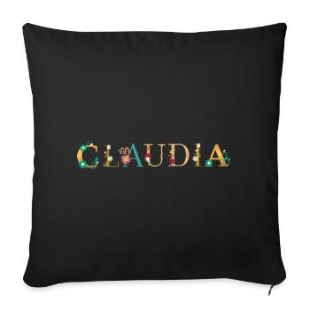 CLAUDIA name decorated with flowers - Sofa pillowcase 17,3'' x 17,3'' (45 x 45 cm) - black - Front