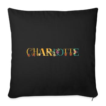 CHARLOTTE Namenskunst mit gestickten Blumen - Sofakissenbezug 45 x 45 cm - Schwarz - Vorne