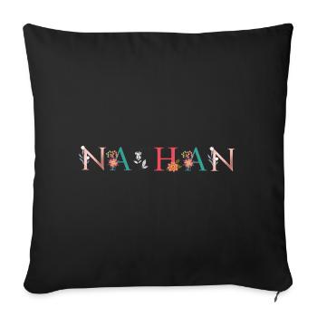 NATHAN Name Art With Flowers Embroidered - Sofa pillowcase 17,3'' x 17,3'' (45 x 45 cm) - black - Front
