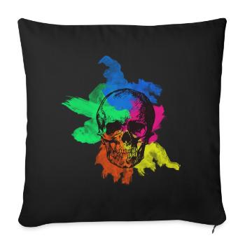 crâne coloré - Housse de coussin décorative 45 x 45 cm - noir - Devant