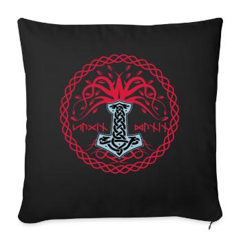 Hammer Mjolnir mit Hugin and Munin - Sofakissenbezug 45 x 45 cm - Schwarz - Vorne