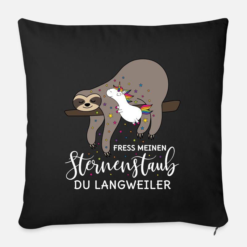 Faultier Einhorn Spruch Fress meinen Sternenstaub - Sofakissenbezug 45 x 45 cm - Schwarz
