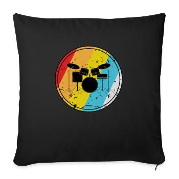 Batterie rétro musicien batterie batteur vintage - Housse de coussin décorative 45 x 45 cm - noir - Devant