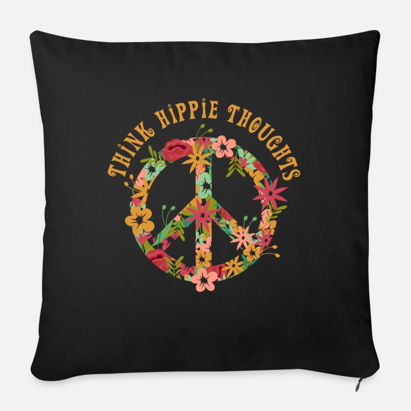 Hippie Hippies Peace Peacezeichen Liebe - Sofakissenbezug 45 x 45 cm - Schwarz