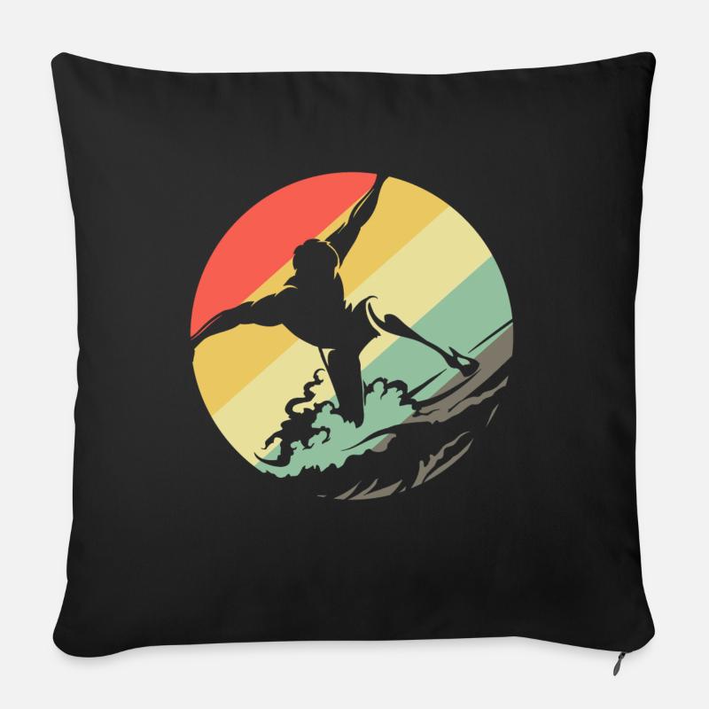 Surfer Surfen Surf Retro Wellen - Sofakissenbezug 45 x 45 cm - Schwarz