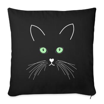 Chat aux yeux verts - Housse de coussin décorative 45 x 45 cm - noir - Devant