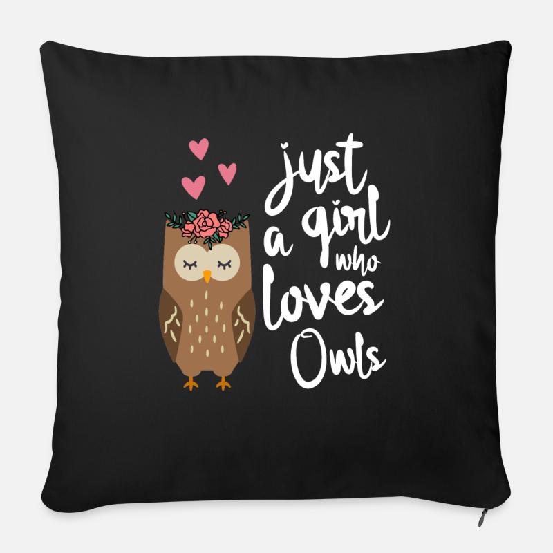 Chouette Juste une fille qui aime les hiboux - Housse de coussin décorative 45 x 45 cm - noir