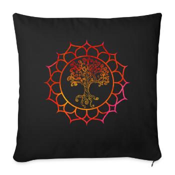 Arbre de vie Mandala Spiritualité Fleur de lotus yoga - Housse de coussin décorative 45 x 45 cm - noir - Devant