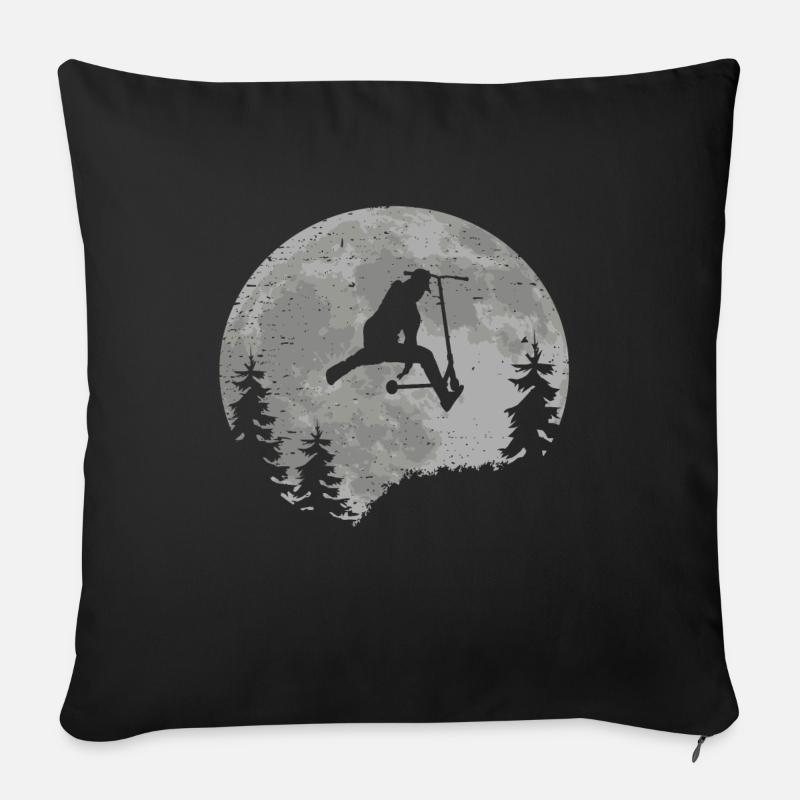 Scooter Mond Vollmond Geschenkidee Skatepark - Sofakissenbezug 45 x 45 cm - Schwarz