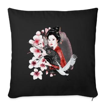 Geisha Sakura Japanese Motif - Sofa pillowcase 17,3'' x 17,3'' (45 x 45 cm) - black - Front