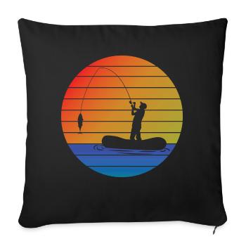 Pêcher pêcher rétro pêche pêche pêche - Housse de coussin décorative 45 x 45 cm - noir - Devant