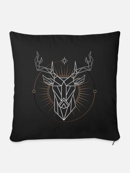 Geometrische Hirsch-Mandala mit strahlendem Halo - Sofakissenbezug 45 x 45 cm - Schwarz