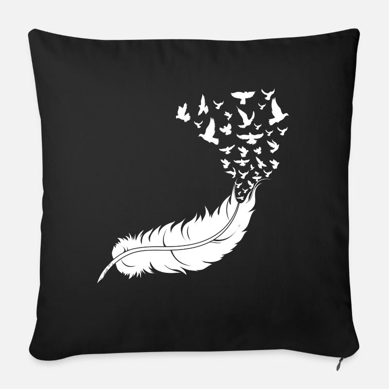 Plume avec des oiseaux - Housse de coussin décorative 45 x 45 cm - noir
