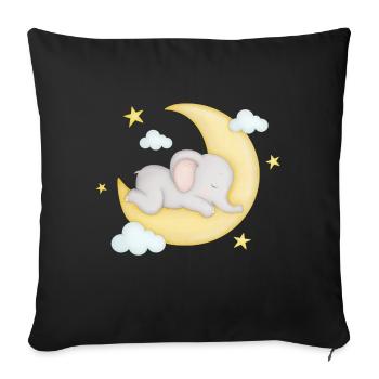 petit éléphant mignon dort sur la lune - Housse de coussin décorative 45 x 45 cm - noir - Devant