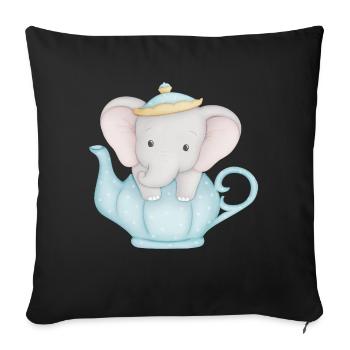 niedlicher Elefant in Teekanne - Sofakissenbezug 45 x 45 cm - Schwarz - Vorne