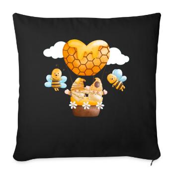 Gnomies with bees in honey balloon clouds - Sofa pillowcase 17,3'' x 17,3'' (45 x 45 cm) - black - Front