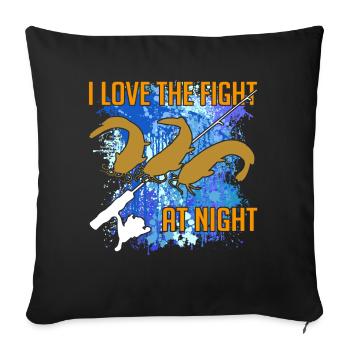 Poisson-chat Silhouette de poisson-chat Canne à pêche et éclaboussures de couleur - Housse de coussin décorative 45 x 45 cm - noir - Devant