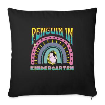 Pinguin im Kindergarten Regenbogen Streife Design - Sofakissenbezug 45 x 45 cm - Schwarz - Vorne