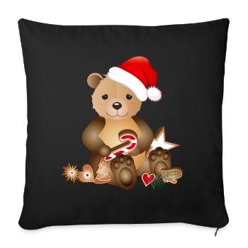 goldiger Bär für Weihnachten mit Weihnachtsmütze - Sofakissenbezug 45 x 45 cm - Schwarz - Vorne