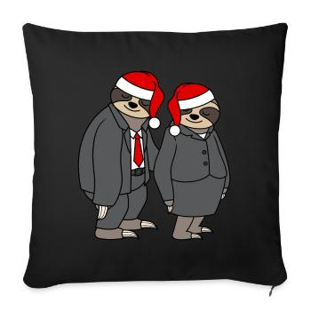 Paresseux Couple Femme Homme Noël Père Noël - Housse de coussin décorative 45 x 45 cm - noir - Devant