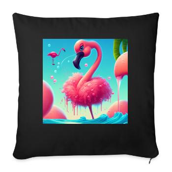 Lustiger Cartoon Flamingo - Sofakissenbezug 45 x 45 cm - Schwarz - Vorne