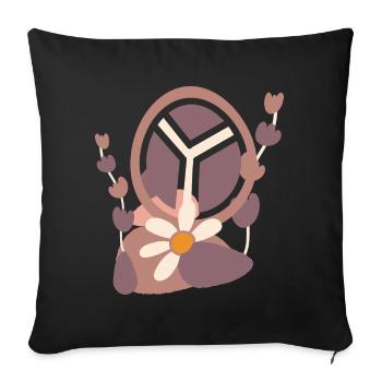 Friedenszeichen mit Blume - Sofakissenbezug 45 x 45 cm - Schwarz - Vorne