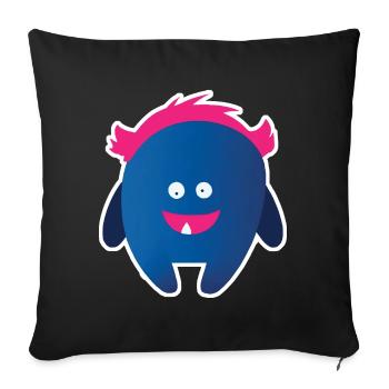 Monstre bleu mignon | Créature aux cheveux roses drôles - Housse de coussin décorative 45 x 45 cm - noir - Devant