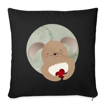 lapin mignon avec un cœur pour la Saint-Valentin - Housse de coussin décorative 45 x 45 cm - noir - Devant