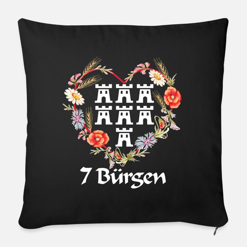 Siebenbuerger Design mit Wappen und Blumenmotiv - Sofakissenbezug 45 x 45 cm - Schwarz