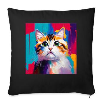 Style de peinture à l’huile Conception de portrait de chat domestique - Housse de coussin décorative 45 x 45 cm - noir - Devant