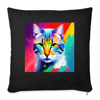 Edle Katze Ölgemälde Design Ölfarben Malfarben Sty - Sofakissenbezug 45 x 45 cm - Schwarz - Vorne