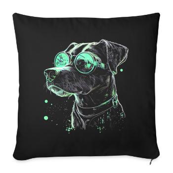 Chien futuriste cool avec des lunettes de soleil vertes - Housse de coussin décorative 45 x 45 cm - noir - Devant