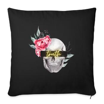 Skull, roses, beam inscription "truth" on the back - Sofa pillowcase 17,3'' x 17,3'' (45 x 45 cm) - black - Front