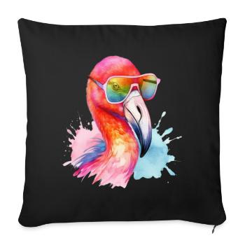 Colorful cool flamingo with sunglasses - Sofa pillowcase 17,3'' x 17,3'' (45 x 45 cm) - black - Front